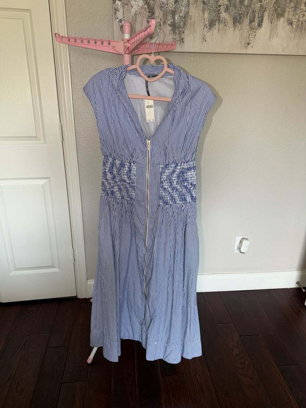 Anthropologie Tommie Cap-Sleeve Smocked Front-Zip Shirt Dress: Shine Edition